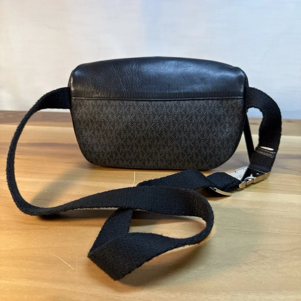 Michael Kors Black Signature Logo Printed Coated Canvas Leather Fanny Belt Bag